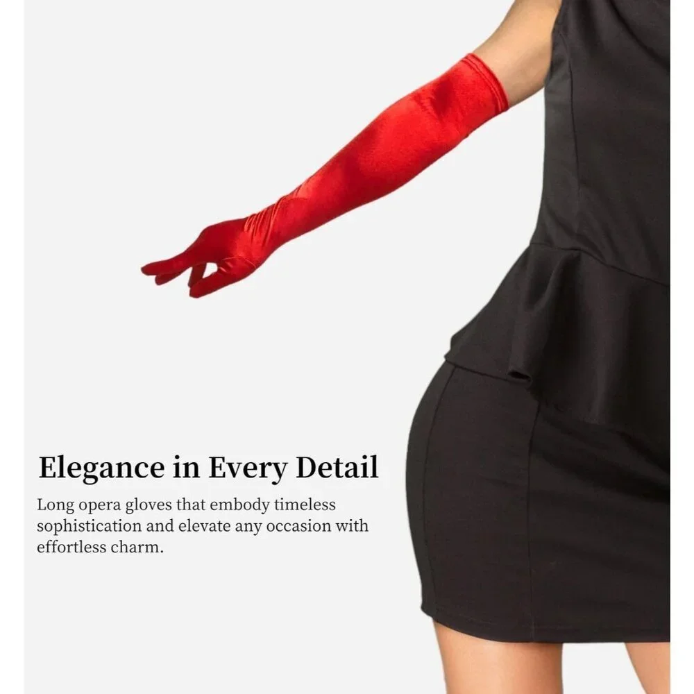 Women's Elbow Length Dark Red Satin Gloves Costume Princess Party Accessories